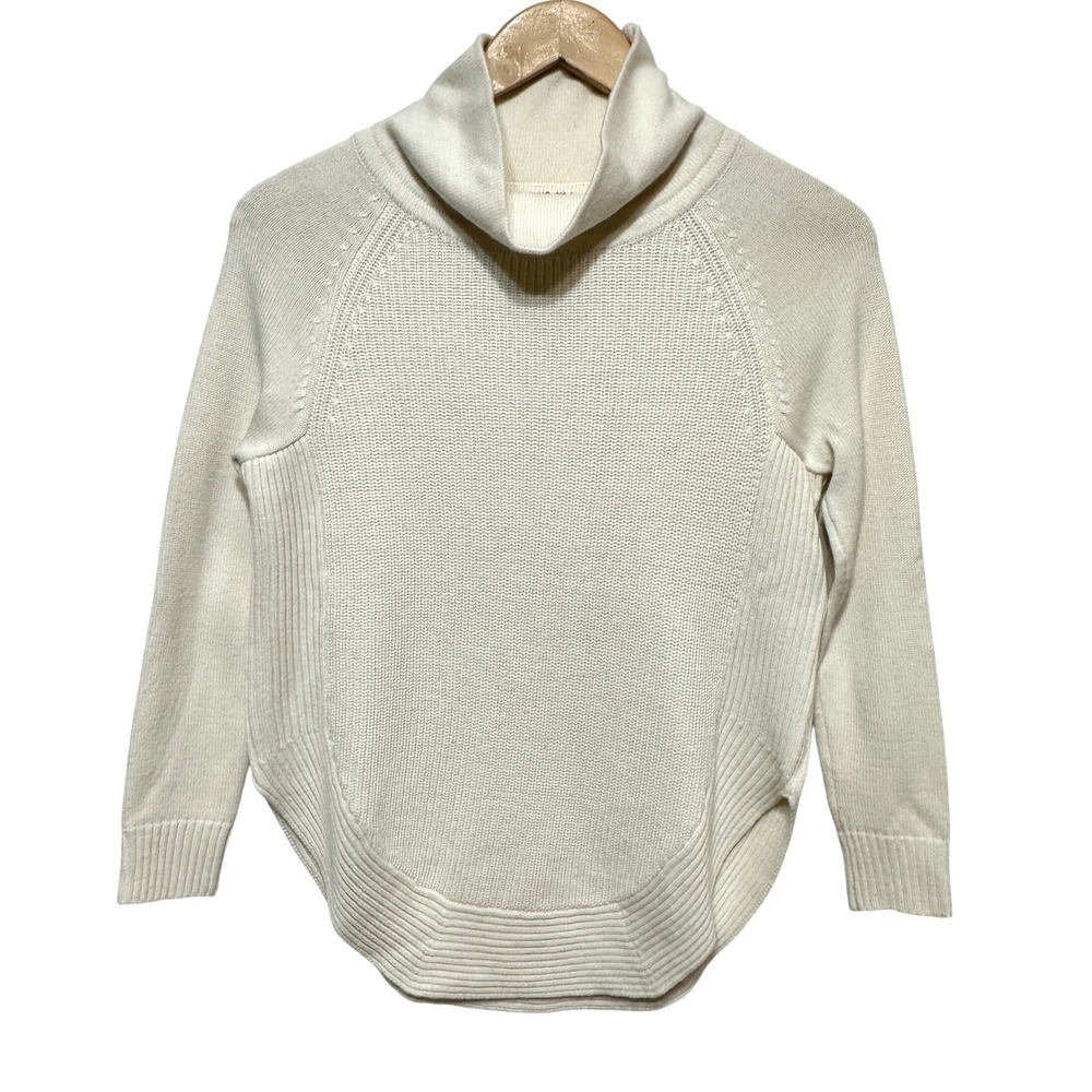 Athleta Turtleneck Ribbed Sweater Womens XXS Ivory Merino Wool Blend Cabincore